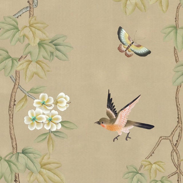 Not Yet Made - Made To Order 36" * H100"/Panel * 5ps, Beige-Brown‌ Floral and Bird Wallpaepr, Chinese-Style Floral and Bird Wallpaper Mural, 5 Panels For Sale - Image 5 of 6