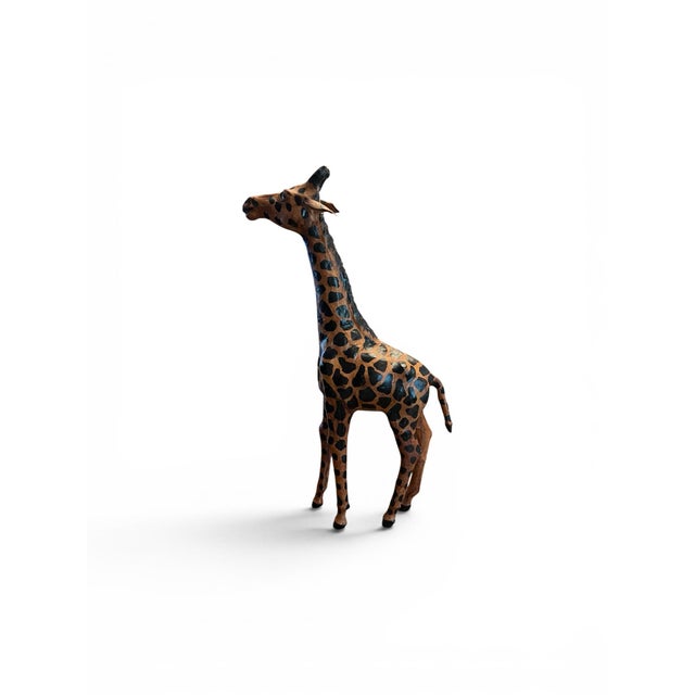 Chocolate Vintage Leather Wrapped African Giraffe Figurine 18” Tall. For Sale - Image 8 of 10