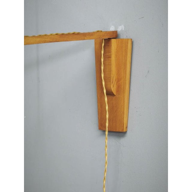 Czechoslovak Rattan and Wood Swing Arm Wall Lamp, 1960s For Sale - Image 10 of 13