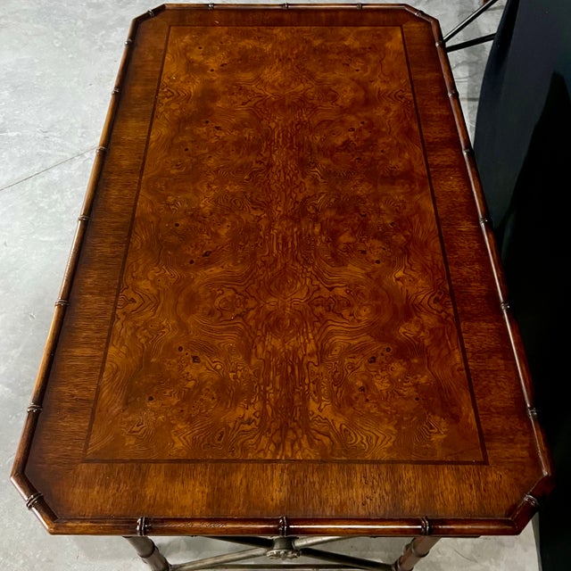 Faux Bamboo Campaign Style Burlwood Desk or Writing Table by Hooker Furniture For Sale - Image 10 of 11