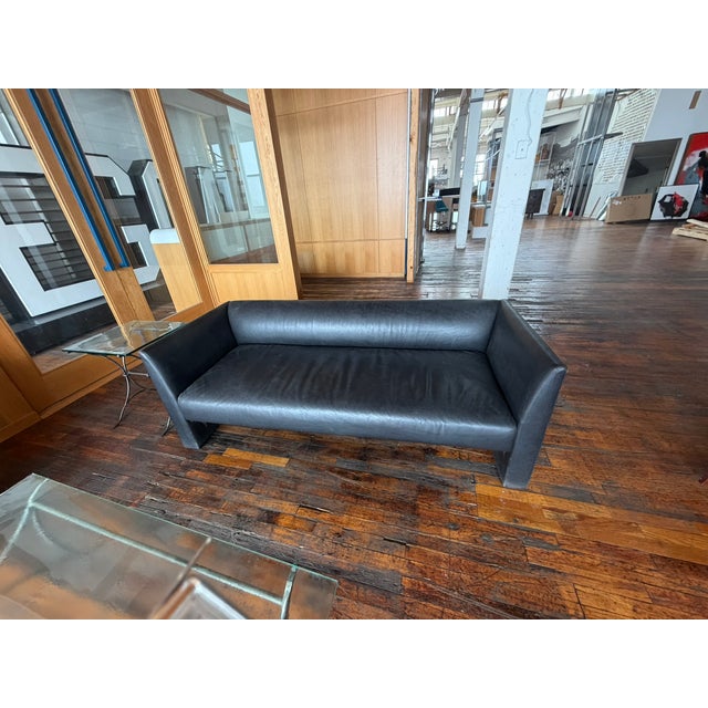 Black Gary Lee for Niedermeier Black Leather Architectural Sofa, Mid-1990s For Sale - Image 8 of 12