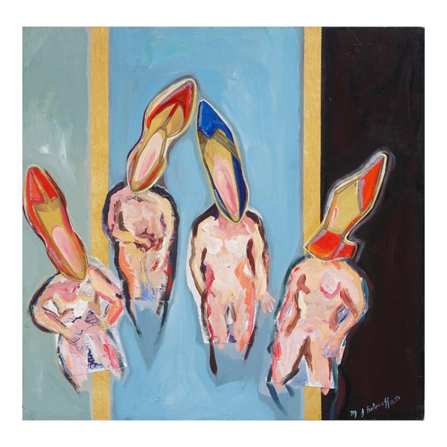 Surrealist Abstract Figurative With High Heel Heads by M. Jane Balanoff For Sale