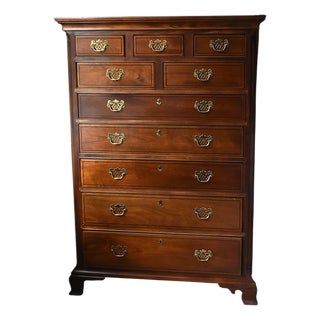 Leopold Stickley 10 Drawer Chippendale Style Highboy Dresser With Brass Hardware For Sale