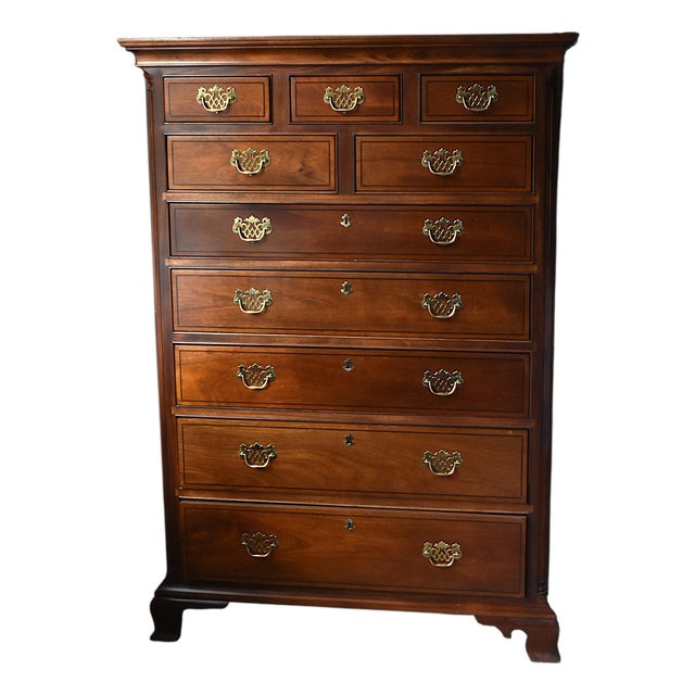Leopold Stickley 10 Drawer Chippendale Style Highboy Dresser With Brass Hardware For Sale