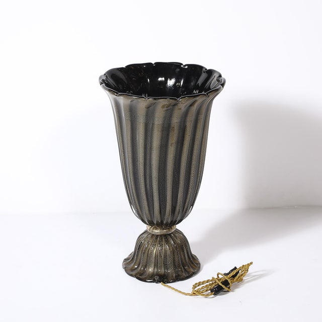 Black Art Deco Hand-Blown Murano Fluted Black Glass Up-Lights W/ 24kt Gold Flecks For Sale - Image 8 of 14