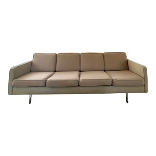 1960s Mid-Century Modern Beige Wool and Chrome Sofa, Knoll Style For Sale