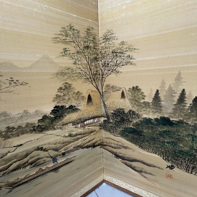 Brown Large Antique - Vintage Chinese Folding Hand Painted Table Screen Panel Divider For Sale - Image 8 of 18