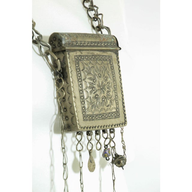 Antique Moroccan Ethnic Talisman Silver Amulet Box Holder For Sale - Image 10 of 12
