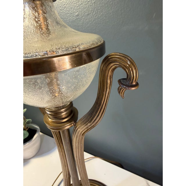 Mid 20th Century Vintage Hollywood Regency Cherub Putti Ivory & Gold Table Lamp - = Original Fringed Shade For Sale - Image 5 of 7