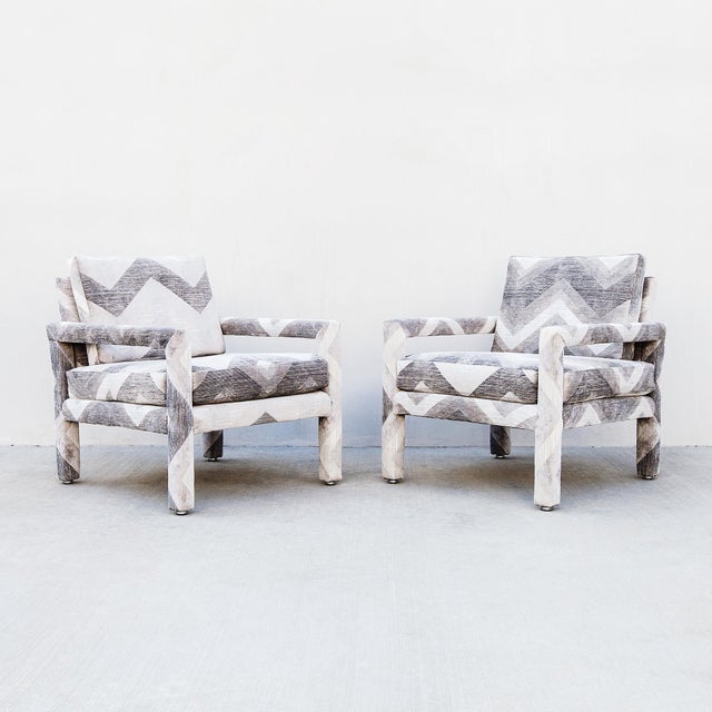 A newly restored pair of postmodern Parsons-style lounge or club chairs by Drexel from their Contemporary Classics...