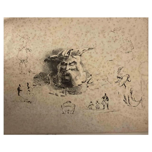 Eugene le Poittevin, Satirical Figures, China Ink Drawing, 19th Century For Sale