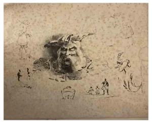 Eugene le Poittevin, Satirical Figures, China Ink Drawing, 19th Century