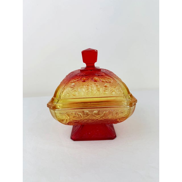 1960s Jeannette Glass Vintage Amberina Acorn and Oak Leaf Candy Dish For Sale In Raleigh - Image 6 of 6
