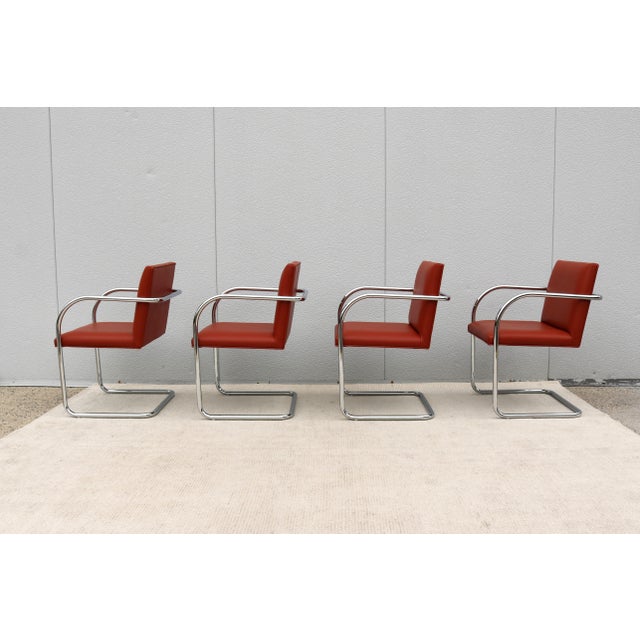 Ludwig Mies Van Der Rohe Brno Tubular Chairs in Orange Vinyl by Gordon, Set of 4 For Sale - Image 11 of 18