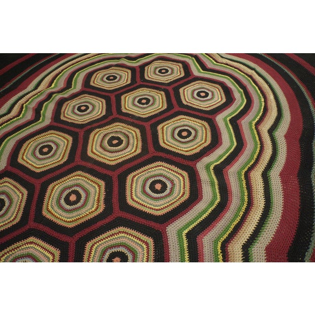 Oval Shape Hexagonal Geometric Modernist Design Antique American Folk Art Braided Rug For Sale - Image 14 of 18