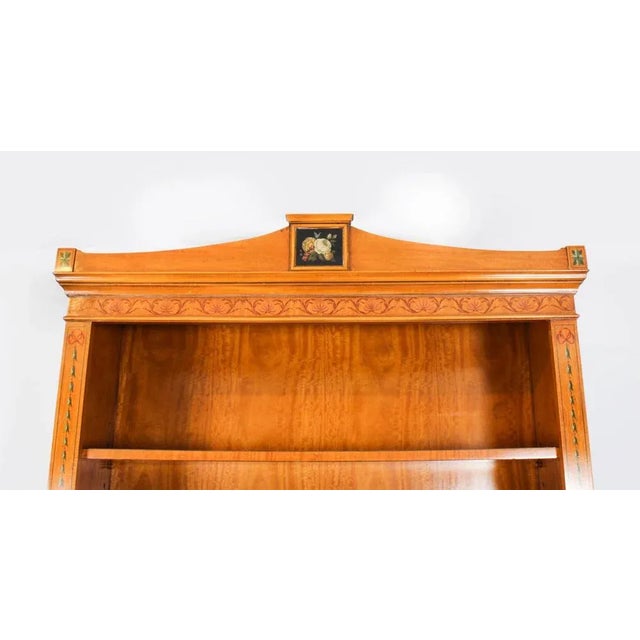 Vintage English Sheraton Revival Satin Wood Open Bookcase For Sale - Image 3 of 18