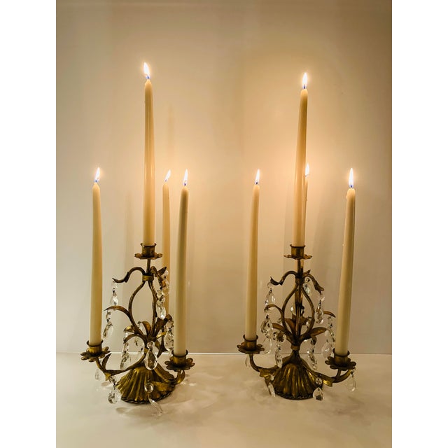 Glass Pair of Italian Florentine Candelabra For Sale - Image 7 of 7