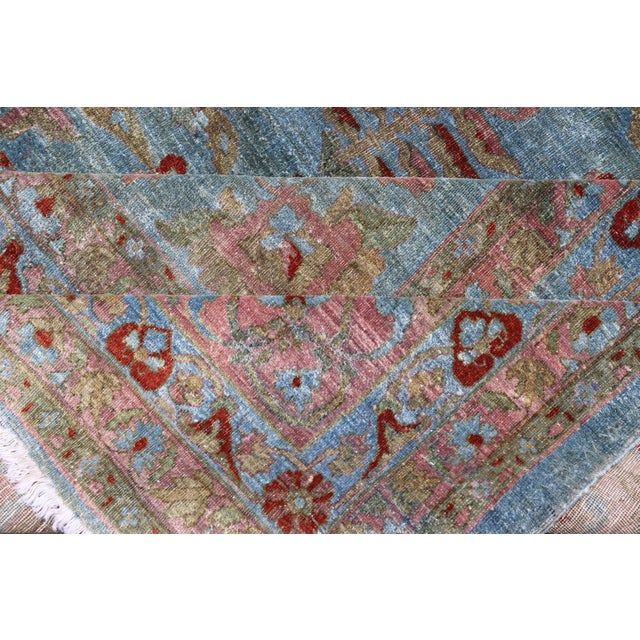 Blue Background Antique Persian Mohajerah Rug With Salmon, Blue, Green, and Red For Sale - Image 14 of 15