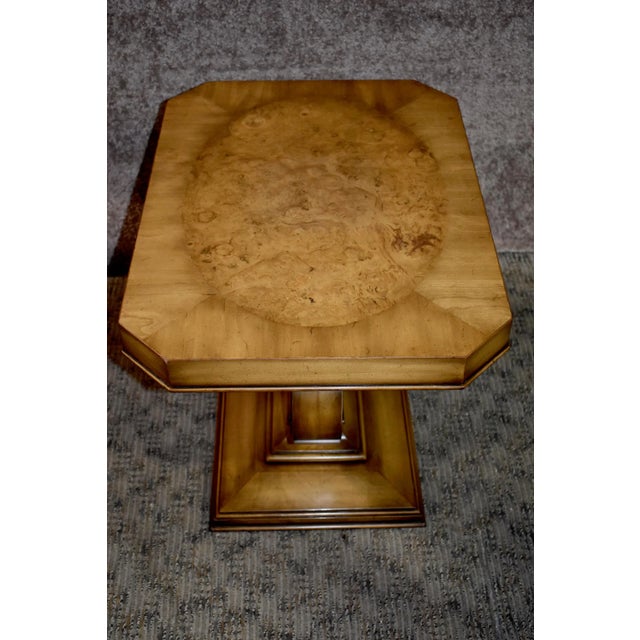 Beige Weiman Burl Wood Side Table Kameo Neo Classic Inlaid Pedestal End Stand For Sale - Image 8 of 12