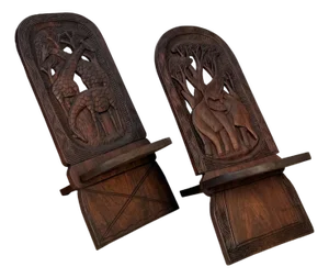 Vintage African Mahogany Elephant & Giraffe Carved Slipper Chairs - A Pair