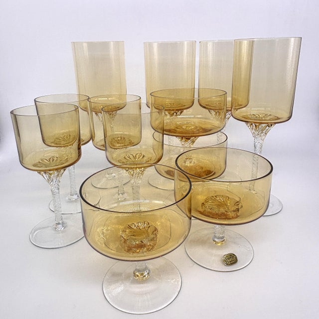 1960s Mid-Century Modern Bohemia Crystal Amber Stemware Service for Four - 12 Pieces For Sale - Image 11 of 14