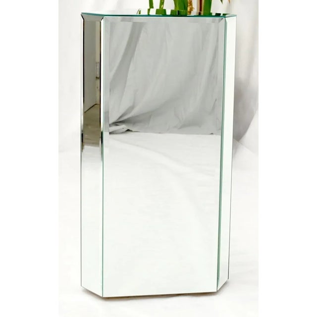 Mid Century Modern Triangular Beveled Mirrors Pedestal Stand End Table Console For Sale - Image 10 of 13
