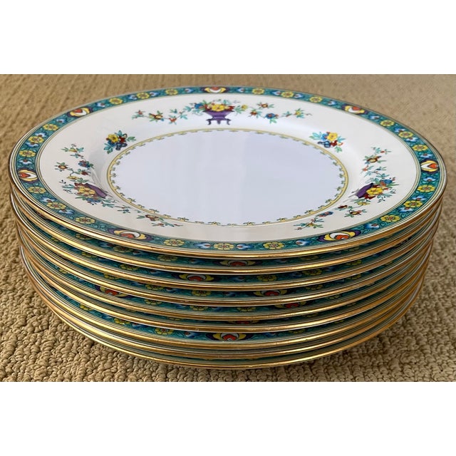 Ceramic Early 20th Century Minton Porcelain Chinoiserie Dinner Plates Decorated With Vases and Flower Garlands - Set of 9 For Sale - Image 7 of 18