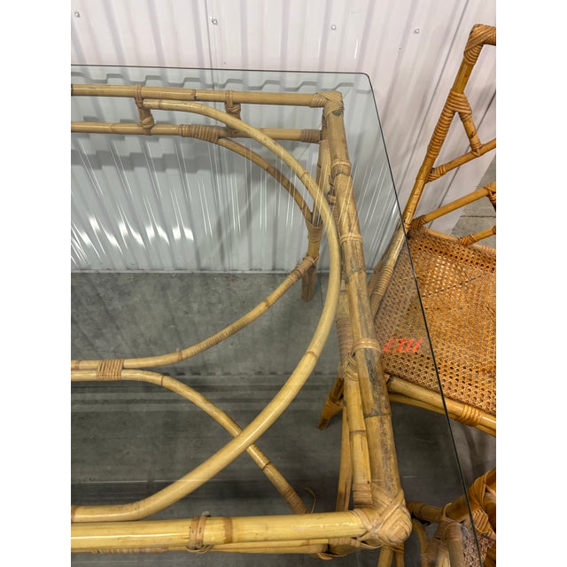 Wood Vintage Palm Beach Chic Bamboo & Rattan Dining Set For Sale - Image 7 of 11