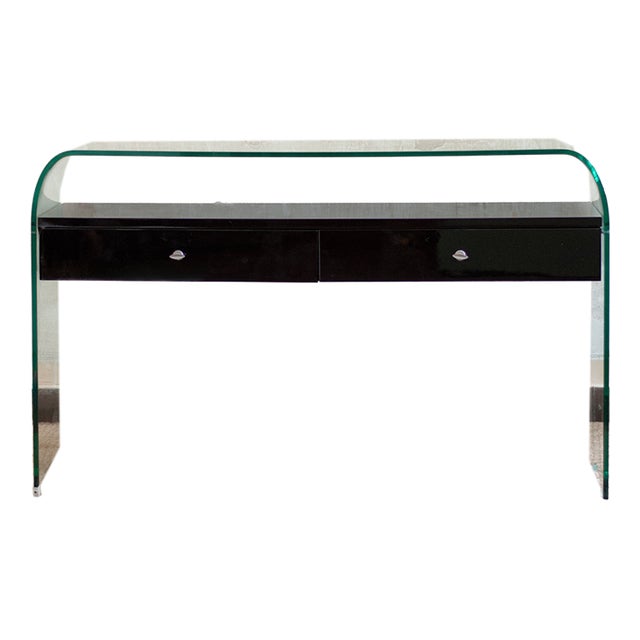 Bent Glass Lacquered Console with Suspended Drawers, 1990s For Sale