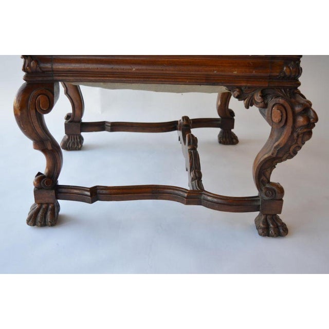 Brown Mid-19th Century Italian Baroque Style Walnut & Leather Throne Chair For Sale - Image 8 of 11