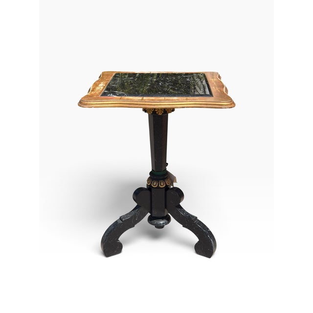 Traditional Antique Ebony & Giltwood Marble Top Tripod Pedestal Table For Sale - Image 3 of 6