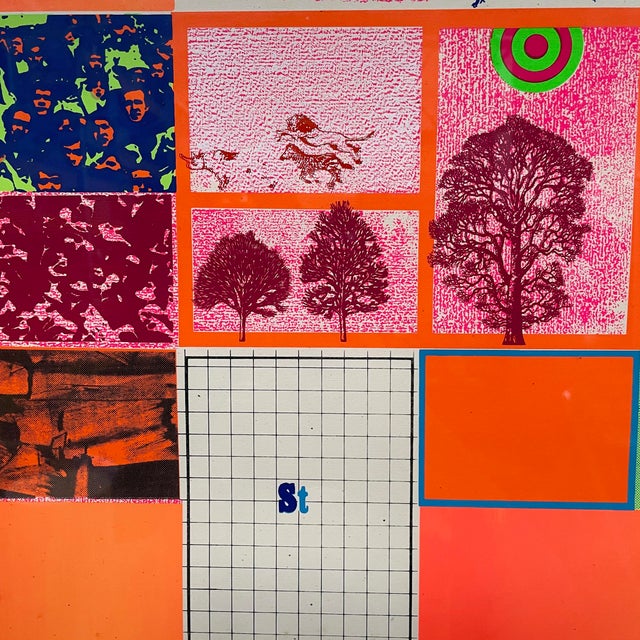 1970s Italian Modern Geometrical Silkscreen Print with Collage on Paper, 1970s, 1970s, Wood & Paper For Sale - Image 5 of 18