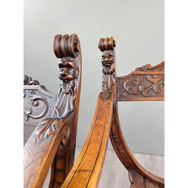 19th Century 19th Century Renaissance Wooden Armchairs, Set of 3 For Sale - Image 5 of 13