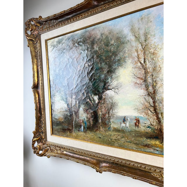 Green Vintage Guy Cambier Belgian Romantic Landscape Oil Painting With Horsemen, C. 1960–1980 For Sale - Image 8 of 11