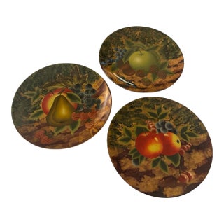 Vintage Decorative Porcelain Plates With Hand-Painted Fruit Still Life Designs by Oriental Accent - A Set of 3 For Sale