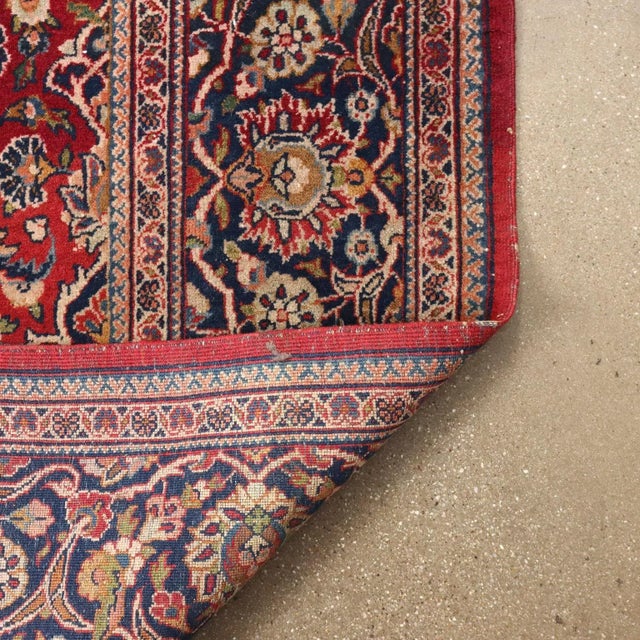 Red Vintage Middle Eastern Keshan Rug For Sale - Image 8 of 12
