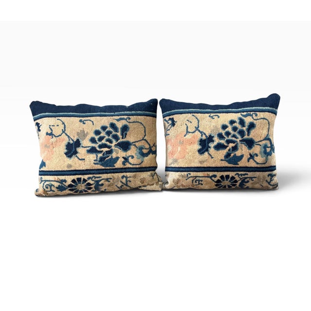 Custom Made Set of Two Pillows W/Antique Chinese Rug Fragment 19.5" W For Sale - Image 4 of 10