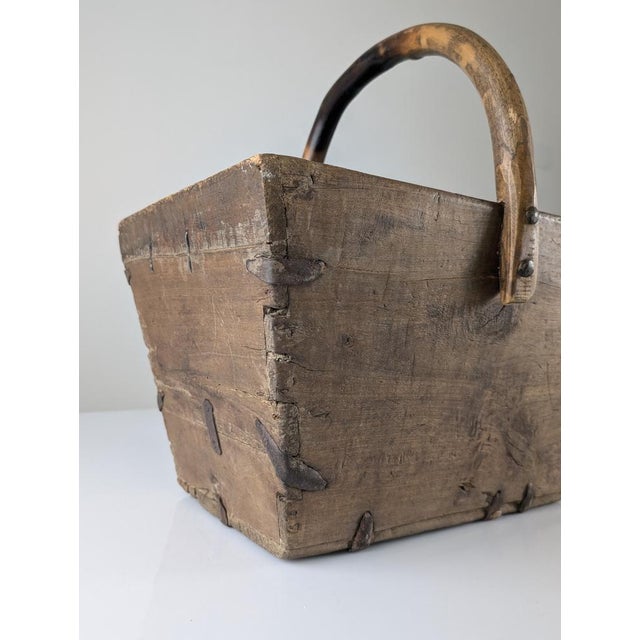 Antique Wabi-Sabi Wooden Log Basket with Wrought Iron Fittings For Sale - Image 14 of 18
