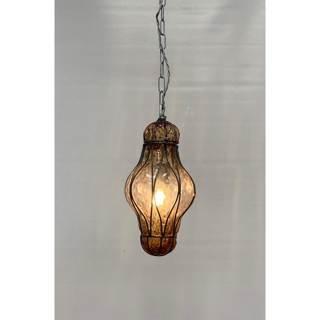 1970s Amber Murano Glass Lantern Pendant, Italy, 1970s For Sale - Image 5 of 6