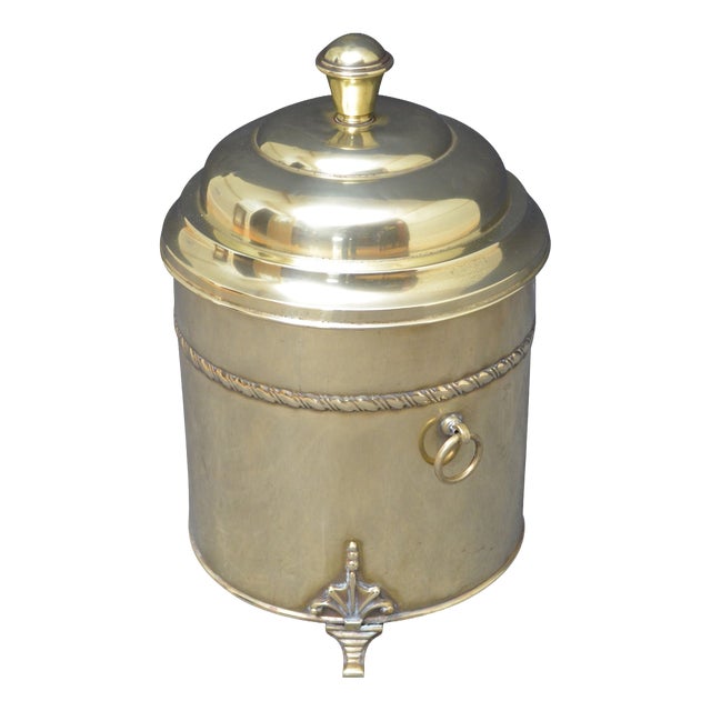 Edwardian Brass Coal Bin with Lid and Decorative Handles, 1900 For Sale