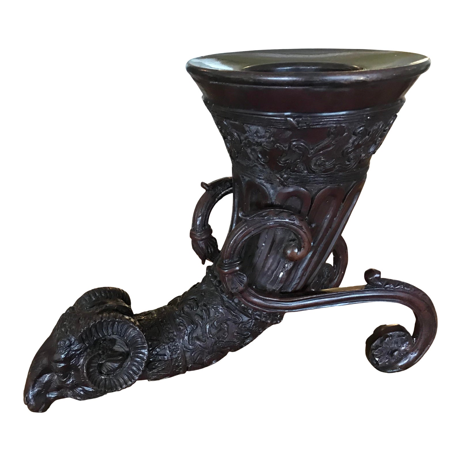 Bronze Ram’s Head Horn Shape Large Candle Holder Chairish