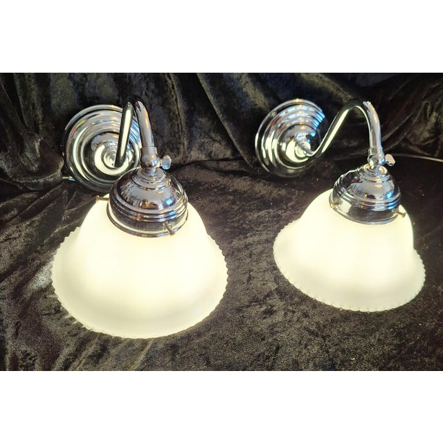 2000 - 2009 Vintage Wall Lamps with Chrome-Plated Metal Frame and White Glass Shade, 2001, Set of 2 For Sale - Image 5 of 9