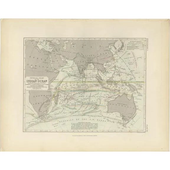 Antique Physical Chart of the Indian Ocean by Johnston, 1850 For Sale
