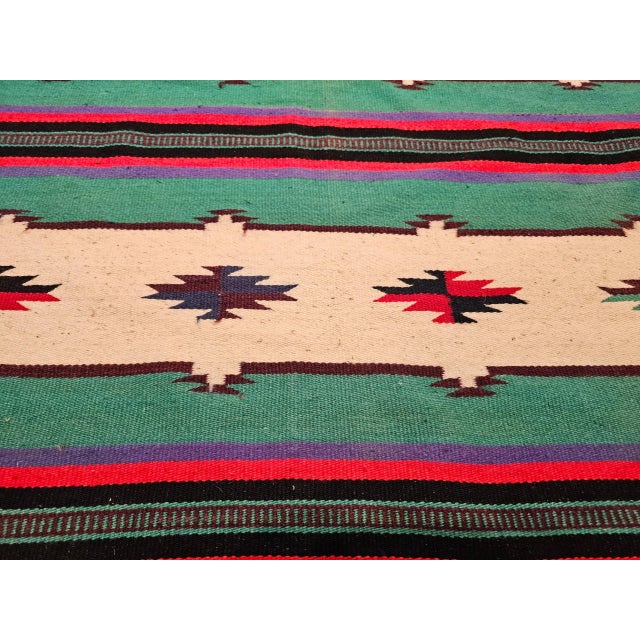 Vintage American Southwestern Kilim, Handwoven Wool, Stripe Pattern, Ivory & Green, 4’ X 8’ For Sale - Image 9 of 12