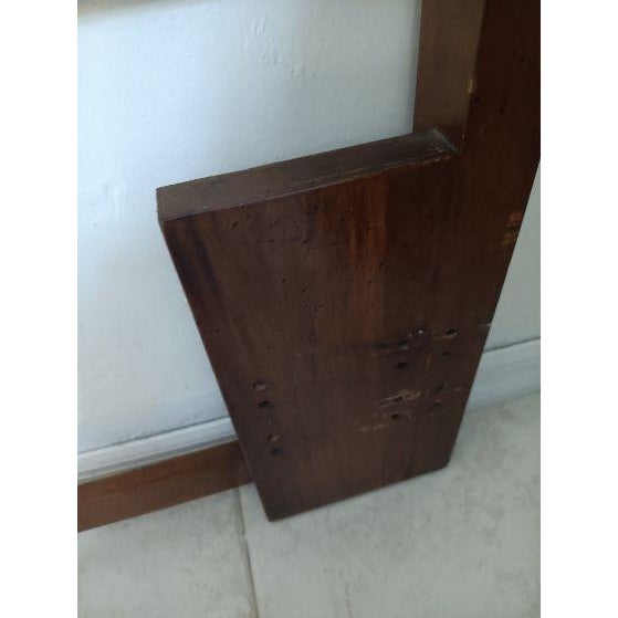 Vintage Asian Inspired Queen Size Wooden Headboard Dark Wood Tone For Sale In Naples, FL - Image 6 of 9