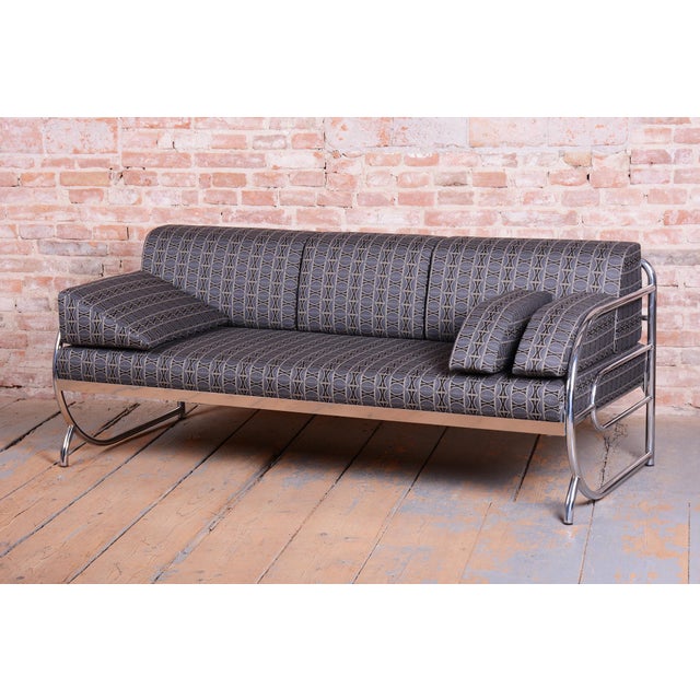 Metal Bauhaus Sofa in Chrome and Fabric from Robert Slezak, Czech, 1930s For Sale - Image 7 of 18