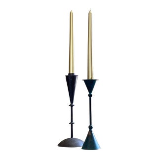 Vintage Diego Giacometti-Style Sculptural Modernist Candle Holders- Set of 2 For Sale