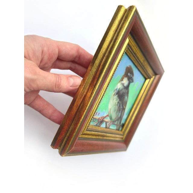 Brown Framed Sparrow Bird Original Painting Vintage Style by Valeriya Serova For Sale - Image 8 of 15