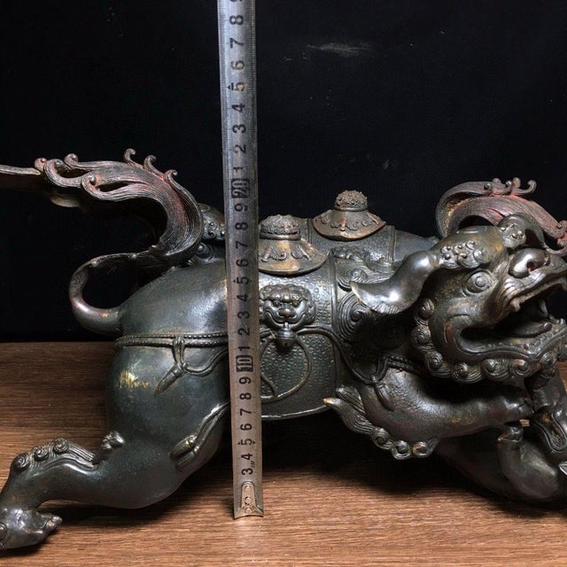 Bronze Pair of Large Bronze Guardian Lion Incense Burners – 15" Foo Dog Censers With Ball & Cub For Sale - Image 8 of 9