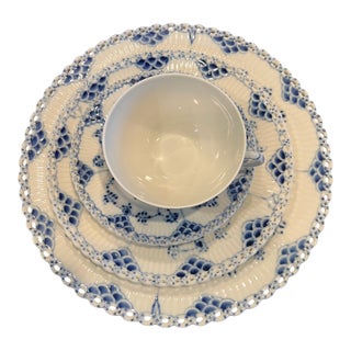 Late 20th Century Blue Fluted Place Setting by Royal Copenhagen – 4pc Set For Sale